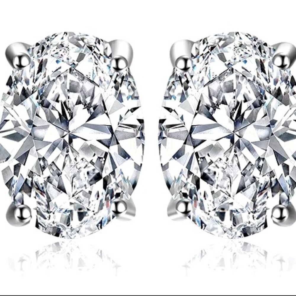 Beautiful High Quality 2.00ctw Oval Cut Diamond Earrings, 925 Sterling Silver - Picture 5 of 5